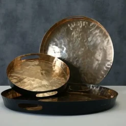 Nizzi luksus serveringsfade / bakker i sort og messing - Sæt