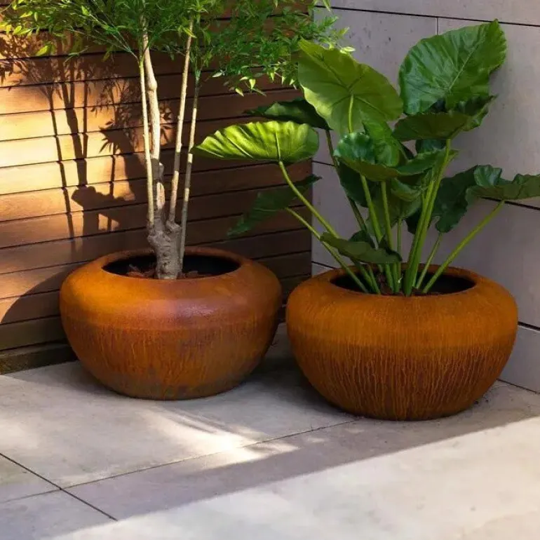 Onyx rund krukke i corten stål rust - 3 str.