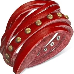Rødt viklearmbånd i læder med nitter