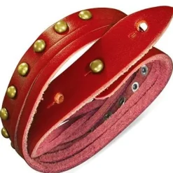 Rødt viklearmbånd i læder med nitter