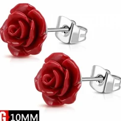 Rose ørestikker i rustfri stål med resin - 3 farver