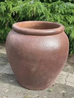 Rund konisk udendørs ironstone havekrukke i stentøj - H.66xØ.66cm