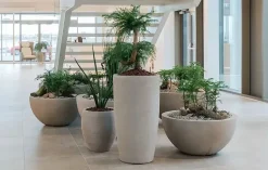 Rund lav fiber krukke / Plante bowle / sort + sandgrå