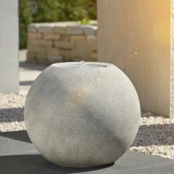 Rund Maicao Vandkunst i sten look med LED lys - Sort eller Grå