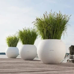 Rund Plantekrukke med indsats og selvvanding - Ø.50cm / Hvid - Sand - Slate