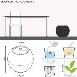 Rund Plantekrukke med indsats og selvvanding - Ø.50cm / Hvid - Sand - Slate