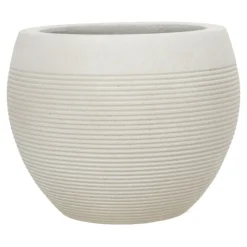 Rund sandfarvet plantepotte i glasfiber med vandrette riller - H.20xØ.25