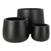 Rund udendørs frostsikker sort havekrukke med let nistret look - SÆT - 5 års garanti