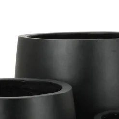 Rund udendørs frostsikker sort havekrukke med let nistret look - SÆT - 5 års garanti