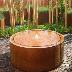 Runde Eksklusive Corten Stål Vandborde / Havefontæner - H.75cm