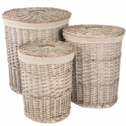 Runde flettede rattankurve med låg - 3stk