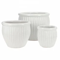 Runde glaserede krukker med ribber - sæt 3stk - 4 farver