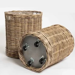 Runde høje rattan krukker med hjul - Ø.43cm + Ø.50cm