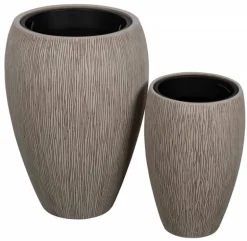 Runde koniske krukker i sandstone med planteindsats