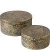 Runde orientalske dåser / bokse i guld antik med låg - SÆT
