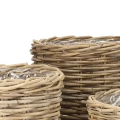 Runde rattanpotter med plastindsats - sæt 3stk