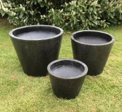 Runde udendørs koniske sorte havekrukker i Terrazzo look - 3stk