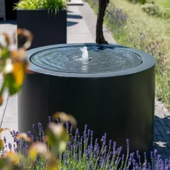 Runde vandbassiner / vandfontæner i aluminium med LED lys - H.75cm