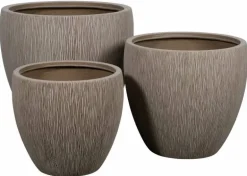 Sandstone plantepotter i fiberstone med mønster / striber