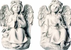 Søde 20cm engle i hvid antik polystone - SÆT