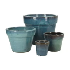 Små glaserede plantekrukker i sæt med 4stk / Blå eller Grøn