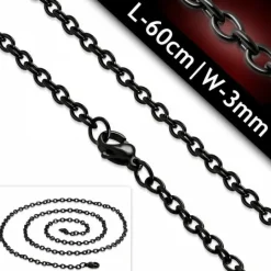 Sort 3mm stålhalskæde - 60cm