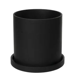 Sort Rockstone urtepotte med underfad / låg - Ø.15+18+20+23cm