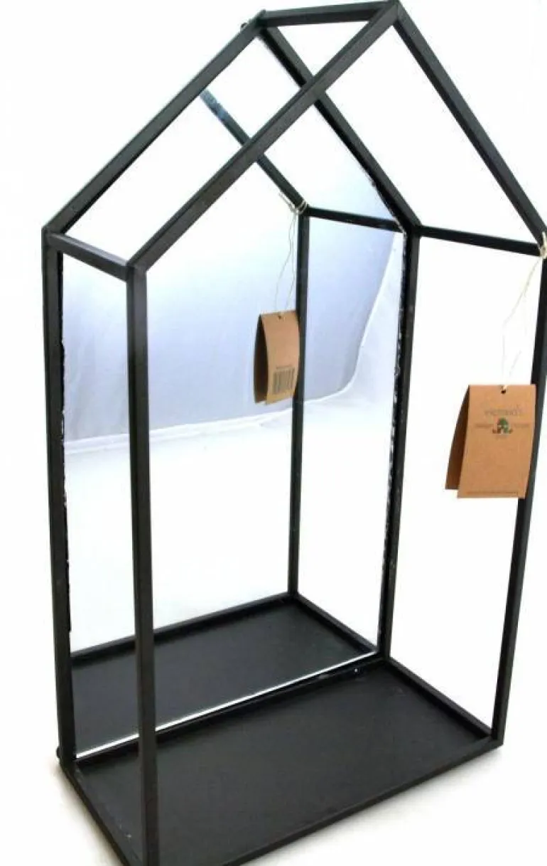 Sort Væghylde med spejl / Spejlhus til lys