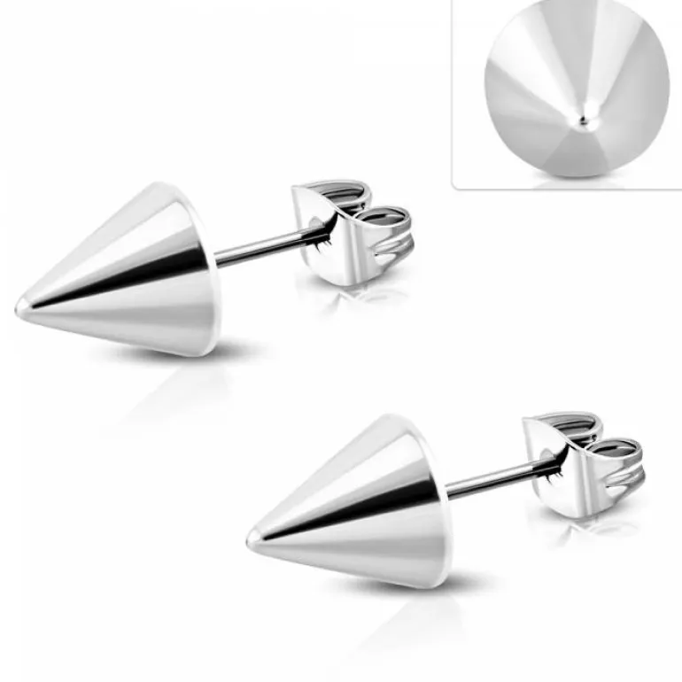 Spike øreringe i stål - sort + blank