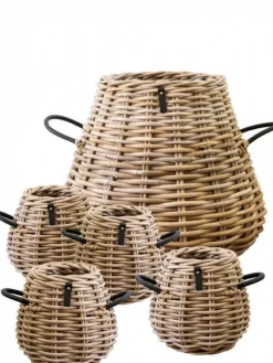 Sæt med 5stk koniske rattan krukker i pæreform - udendørs / Indendørs