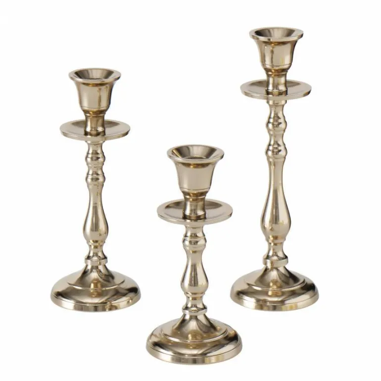 Sæt med 3stk lysestager i blank aluminium - H.15 + 19 + 23cm