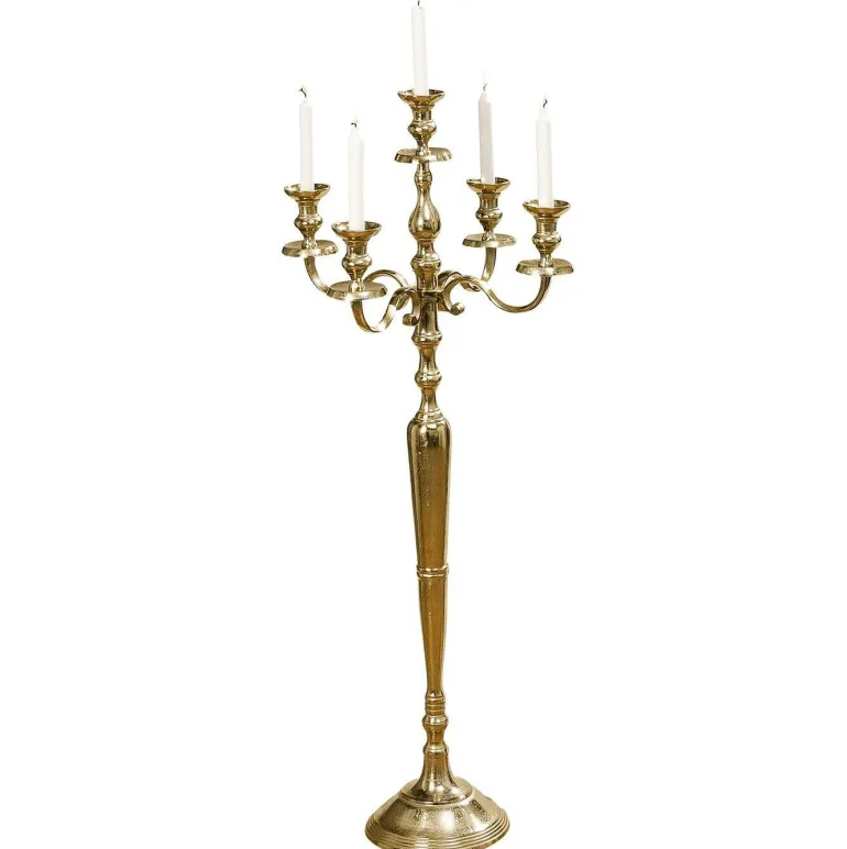 Stor 5 armet gulvlysestage i guld aluminium - H.120xØ.46cm