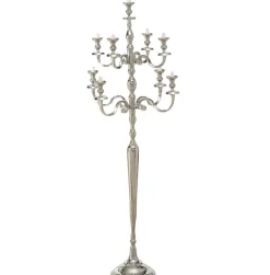 Stor 9 armet kandelaber gulvlysestage i sølv / alu - 180cm