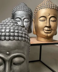 Stor Buddha Hoved - 65cm - sølv eller koks