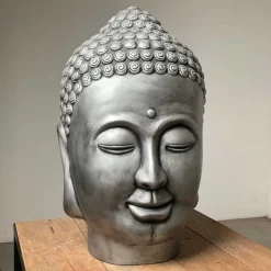 Stor Buddha Hoved - 65cm - sølv eller koks