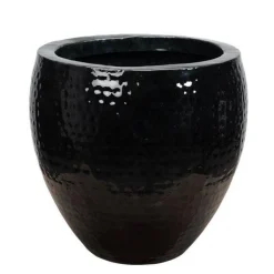 Stor krukke i sort højglans hammered metal - 3 størrelser