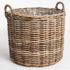 Stor rund Ø.65cm rattan potte med håndtag