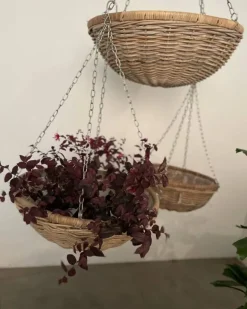 Store ampler / hængepotter i rattan med kæder - 4 størrelser