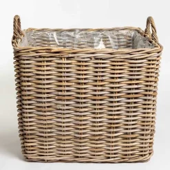 Store firkantede rattan krukker med plastindsats og håndtag