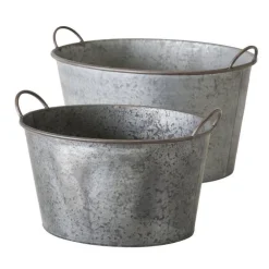Store ovale zink potter / baljer med håndtag - Sæt
