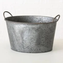 Store ovale zink potter / baljer med håndtag - Sæt