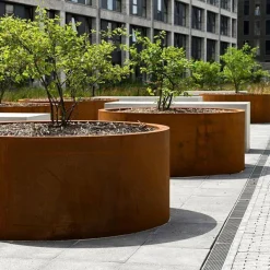 Store runde rustkrukker i corten stål - Ø.120 + Ø.150 + Ø.200 - MED BUND