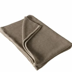 Strikket tæppe / plaid i flot sandbrun - L.180xB.130cm