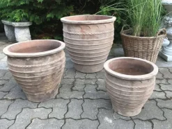 Terracotta Krukker med striber - antik choko - sæt 3stk