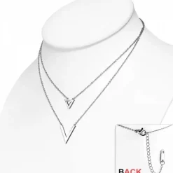 Triangle Dobbelt Halskæde i Stål Med Vedhæng - 42cm