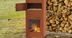 Udendørs brændeovn i corten stål / rust til terrassen / incl skorsten