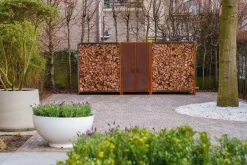 Udendørs skab med låger til redskaber og brænde - 180cm haveskab i cortenstål