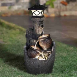 Vandkunst med kander og japansk lygte - Med LED lys