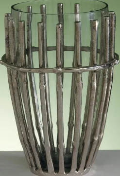 Vase med stænger i rå aluminium og glas - H.29cm