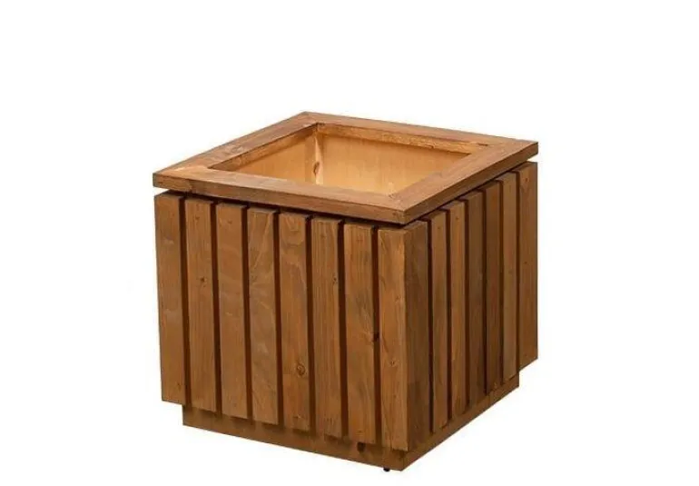 39x39x39cm kubisk indendørs krukke i bejdset træ med hjul